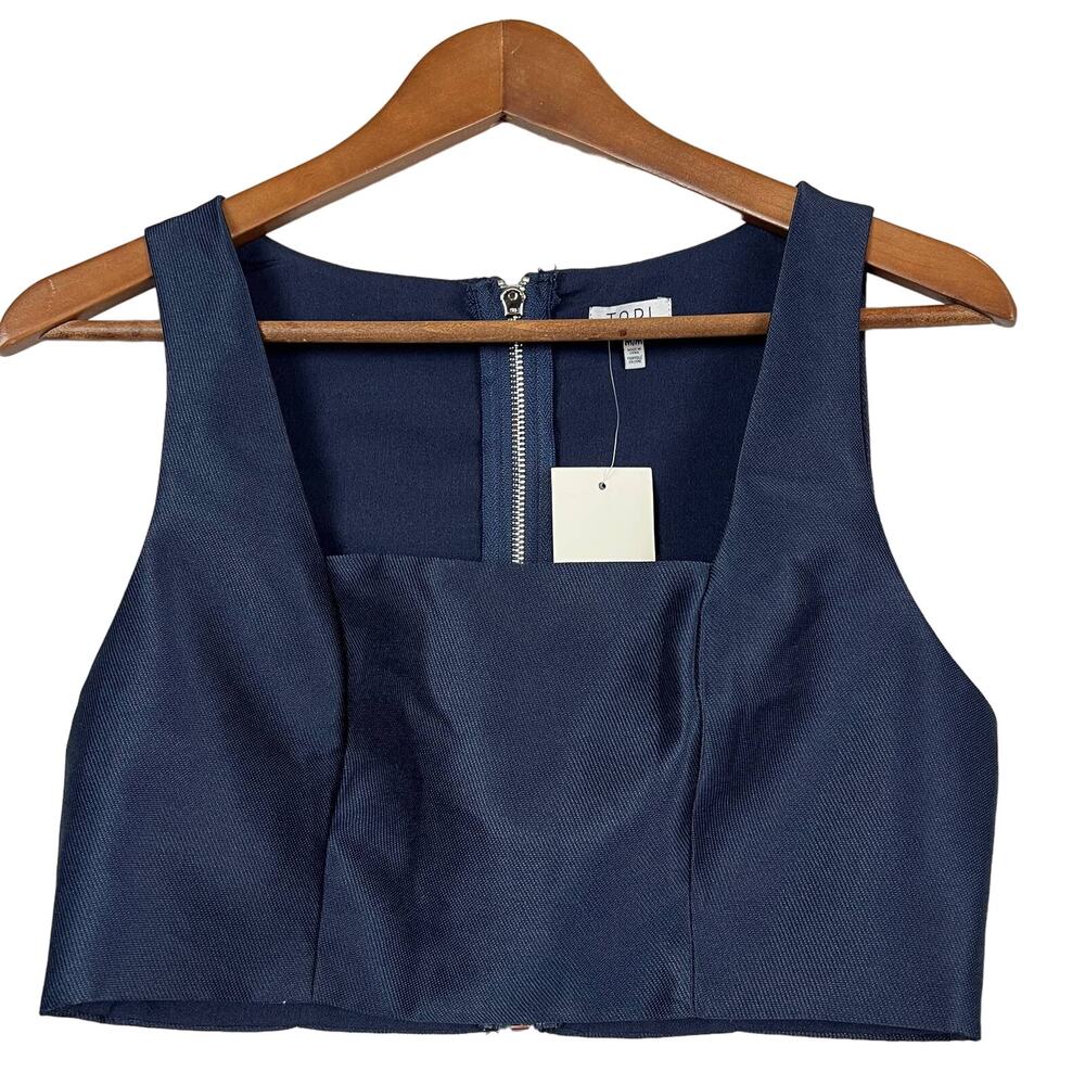 NEW! Tobi Fitted Formal Crop Top Navy Blue Square Neck - M